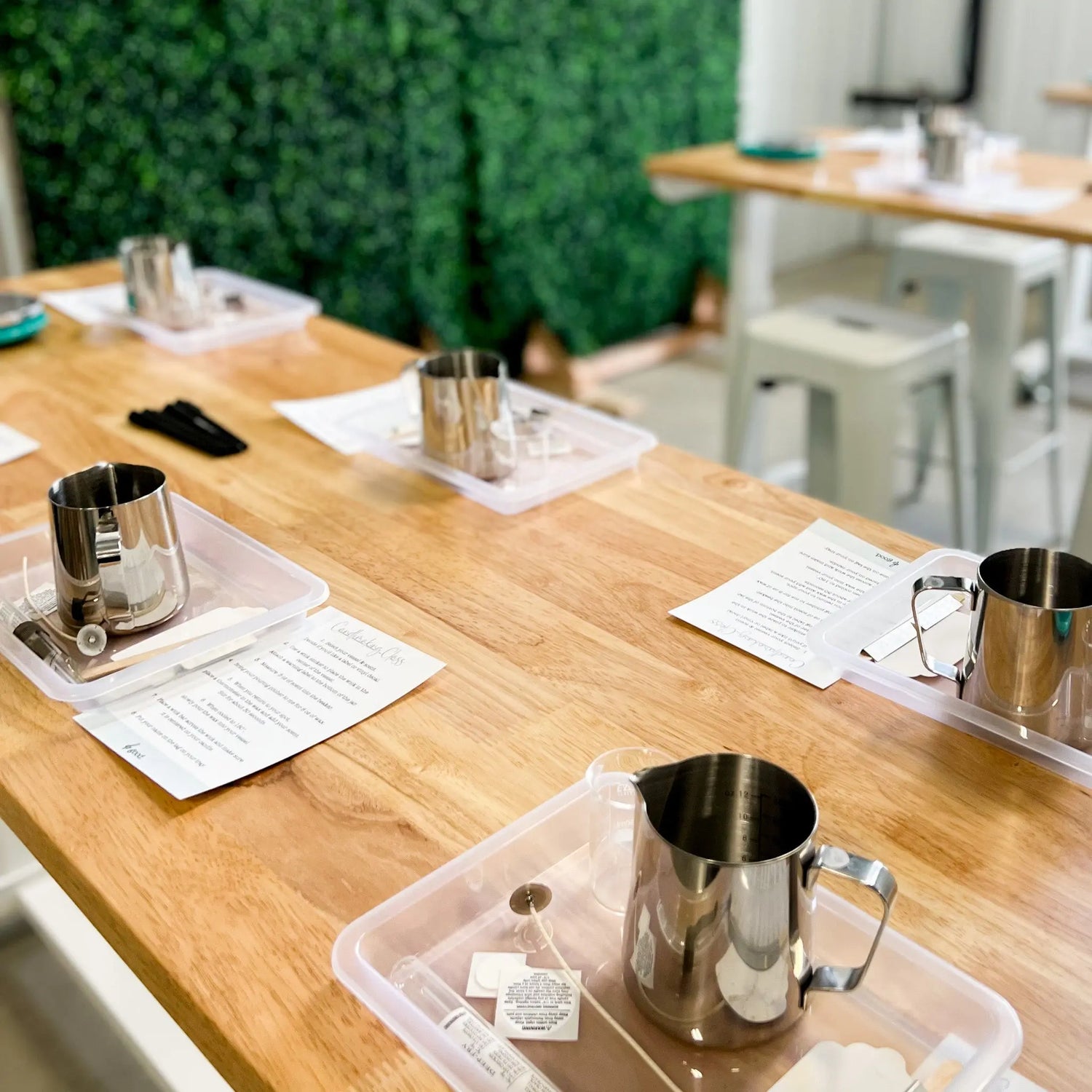 Image of one of the tables set up for our candle making class