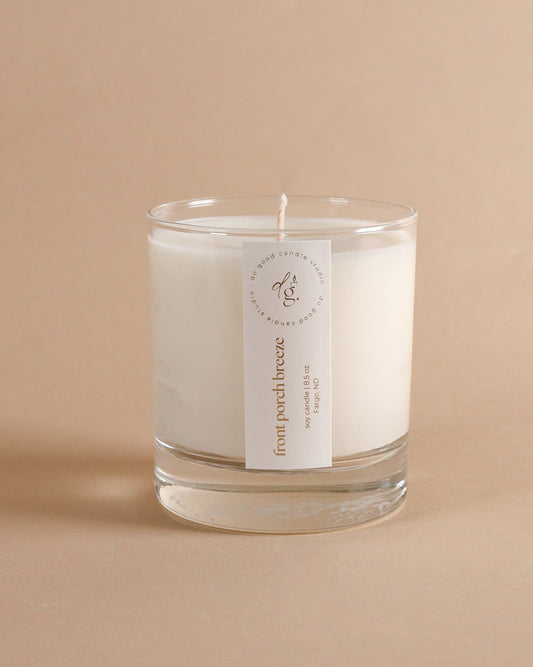 Front Porch Breeze |8.5 ounce candle on beige backdrop