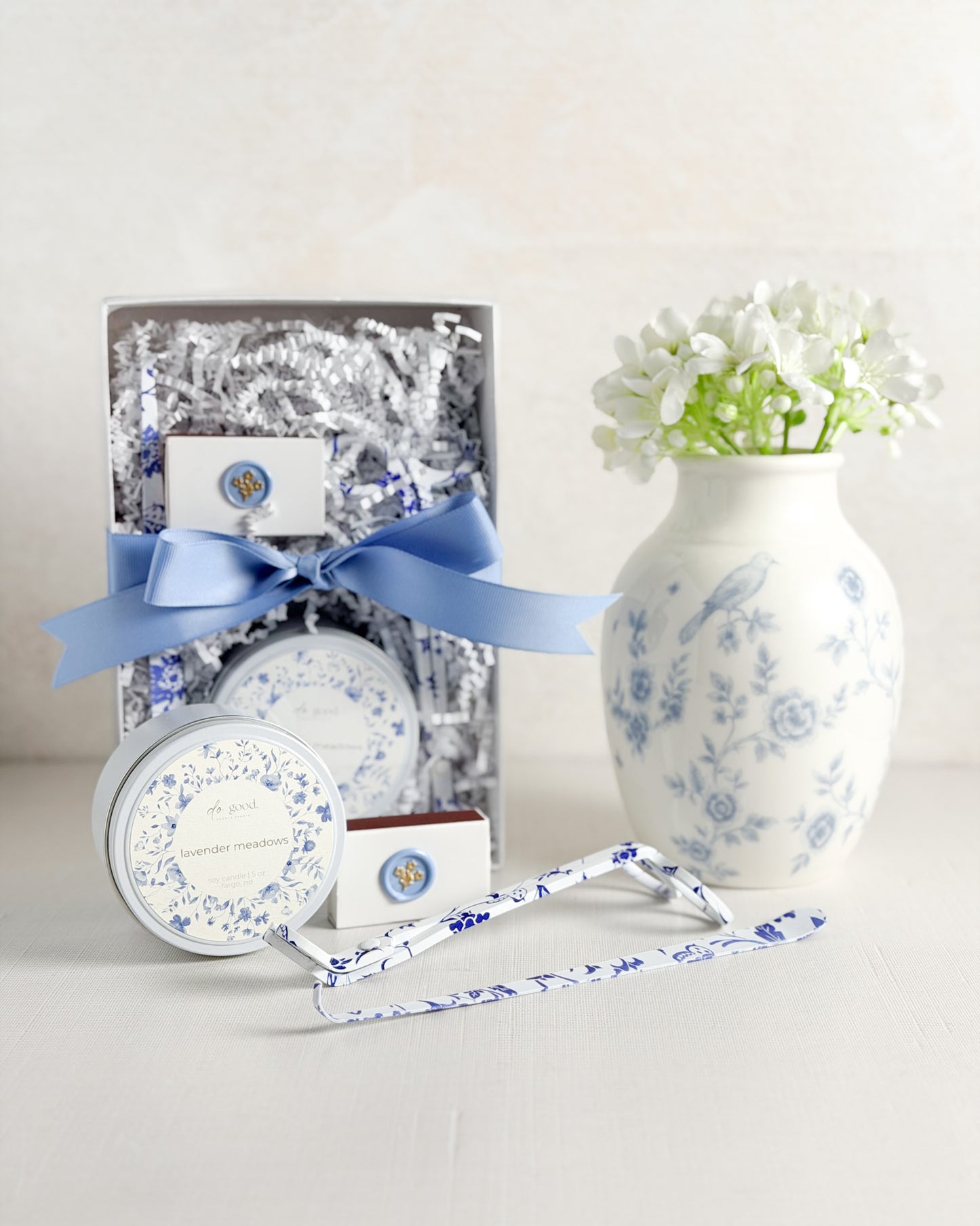 Lavender Meadows Candle Gift Set — Hand-Poured Candle & Care Kit | Spa Self-Care Gift for Her