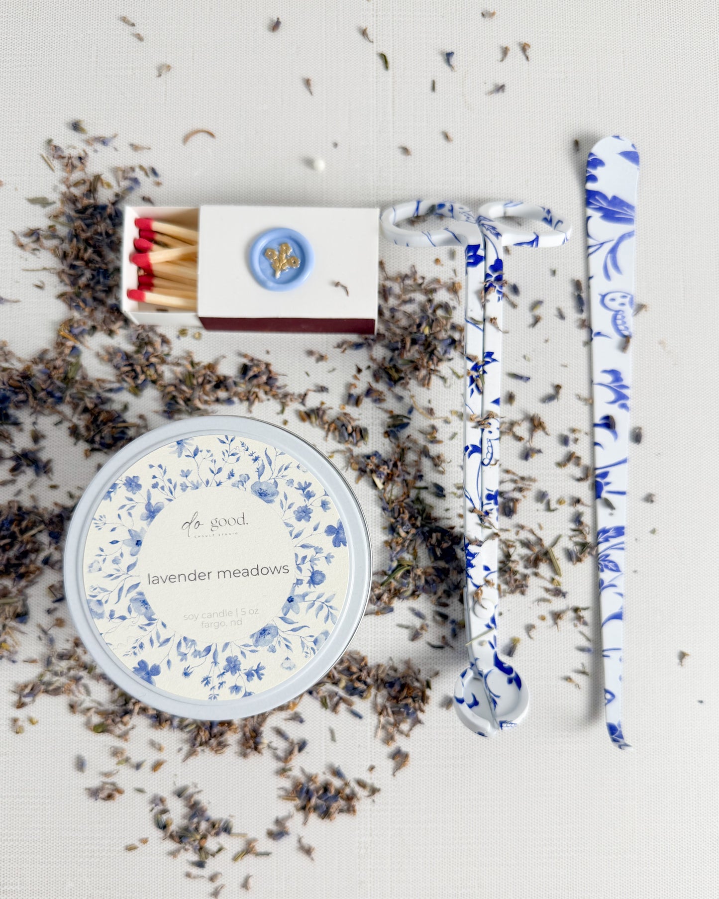 Lavender Meadows Candle Gift Set — Hand-Poured Candle & Care Kit | Spa Self-Care Gift for Her