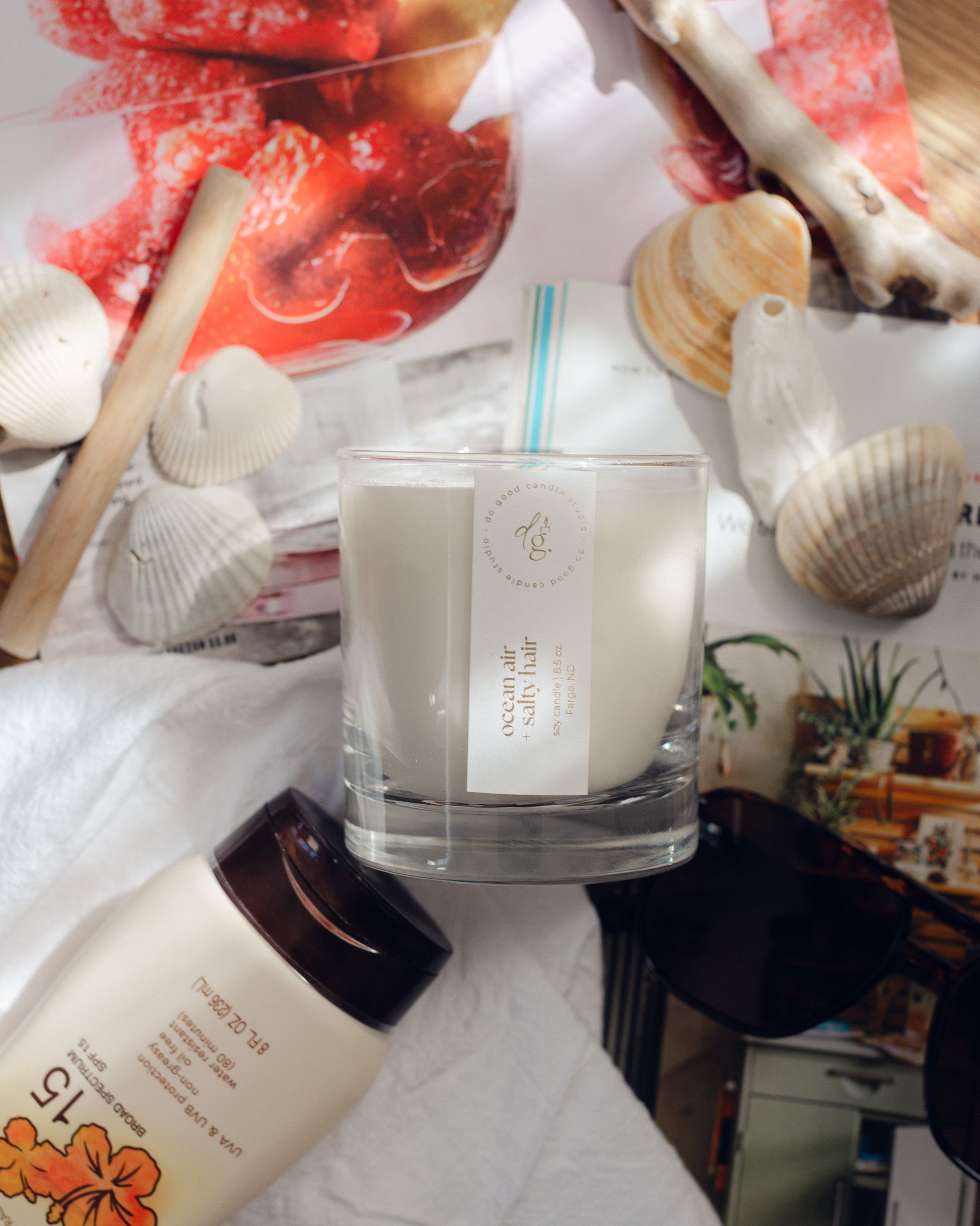 ocean air + salty hair flatlay